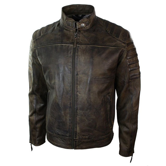 Illustration for article titled Retro Urban Vintage Distressed Biker Brown Real Leather Jacket